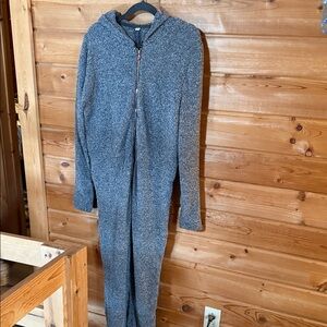 YITTY Gray Hooded Fuzzy One-Piece Lounge Jumpsuit